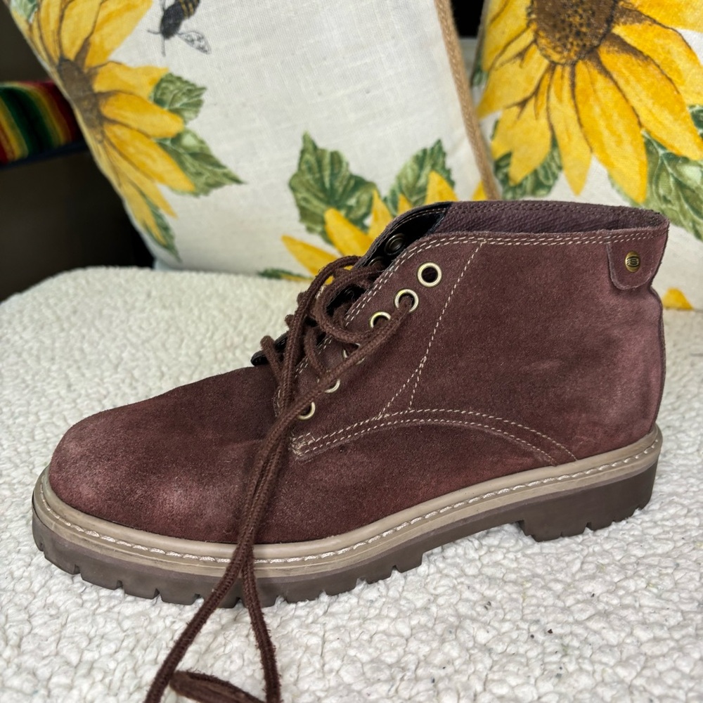 Chocolate Brown Distressed Nubuck Leather Oxford Lace Up Chunky Ankle Shoe 8